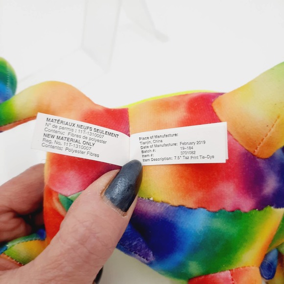 NWT 2016 Colorful Looney Tunes Tazmanian Devil Plush Tie Dye Rainbow Toy 8.5" - Picture 7 of 12